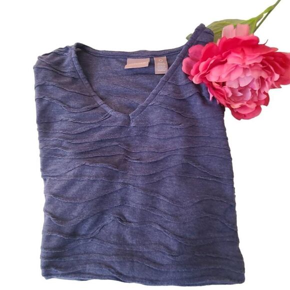 Chicos Womens Tops Quarter Sleeve Blouse V Neckline Relaxed Textured Blue Sz 0 - Picture 6 of 10